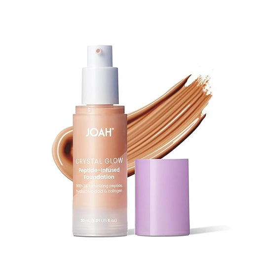 JOAH Crystal Glow Peptide-Infused Foundation, 2-in-1 Multitasking Korean Makeup with Blurring Face Primer, Luminizer, Hydration & Skin Defense for a Flawless Finish, 1.01 Oz, Light Medium Cool