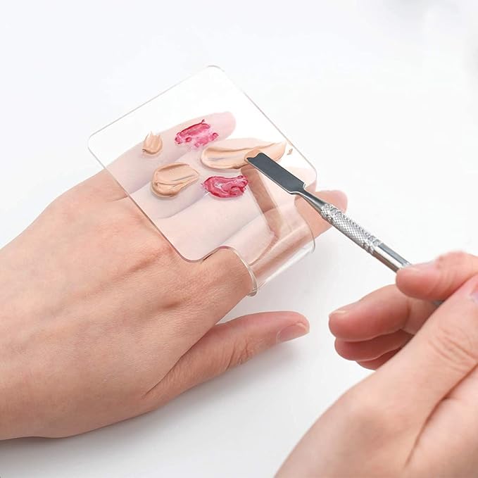 2PCS Clear Acrylic Professional Makeup Palette Handheld Cosmetic Nail Art Manicure Palette for Mixing Foundation Cosmetics Eyeshadow Cremes