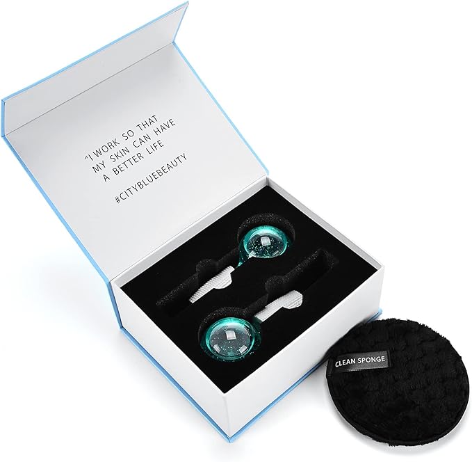 Ice Globes for Facials- Freezer Free Face Rollers with Essence for Daily Beauty Routines, Skin Massagers Globes Durable Quartz Glass for Reduce Puffiness Skin Cooling (Update Green)