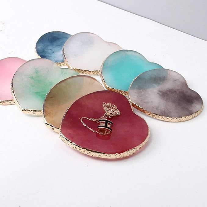 AKOAK 1 Pack Nail Heart Shape Resin Palette Agate Golden Edge Palette Crystal Edge Shooting Prop Palette Works Display Board Tools (Red)