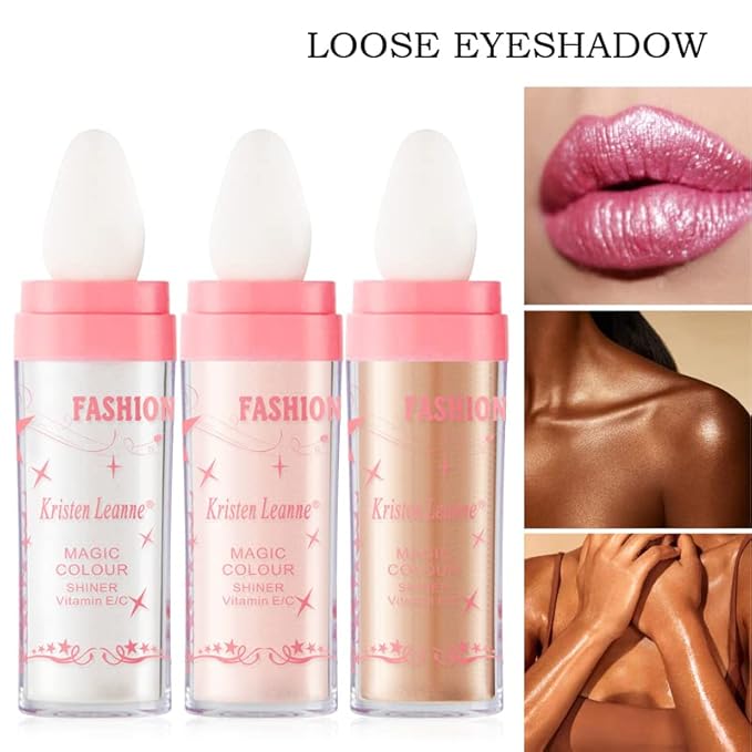 AKARY Shimmer Highlighter Powder, Fairy Polvo De Hadas Highlighter Powder & Blush Stick, Instant Glow Luminizer Duo, Glitter Body Face Hair High Gloss Stick, Sparkle Smudge-Proof Highlighter Stick Party Makeup (C-#01)