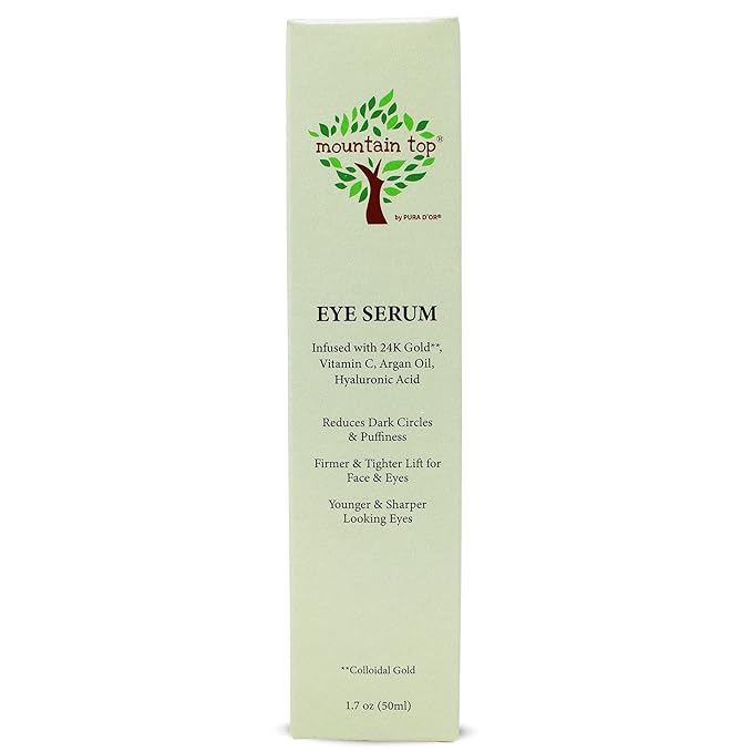 MOUNTAIN TOP Eye Serum Infused with 24K Gold, Vitamin C, Argan Oil, Hyaluronic Acid - For a Tighter Lift and Reduction in Appearance of Wrinkles, Fine Lines, and Dark Circles (1.7oz)