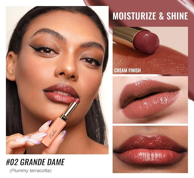 Oulac Moisturizing Shine Red Lipstick for Women, 2 in 1 Tinted Lip Balm for Winter, Hydrated Juicy and Glossy Lip Color for Dry, Cracked and Chapped Lips, Vegan 2.2g/0.07oz (02)
