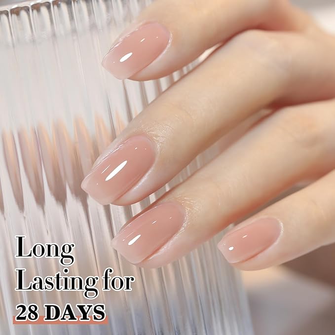 Double Rhythm Translucent Gel Polish Sheer Neutral Natural Light Milky Same Color Same Bottle 15ML Jelly Polish Art DIY at Home (Milky Pink -A1374)
