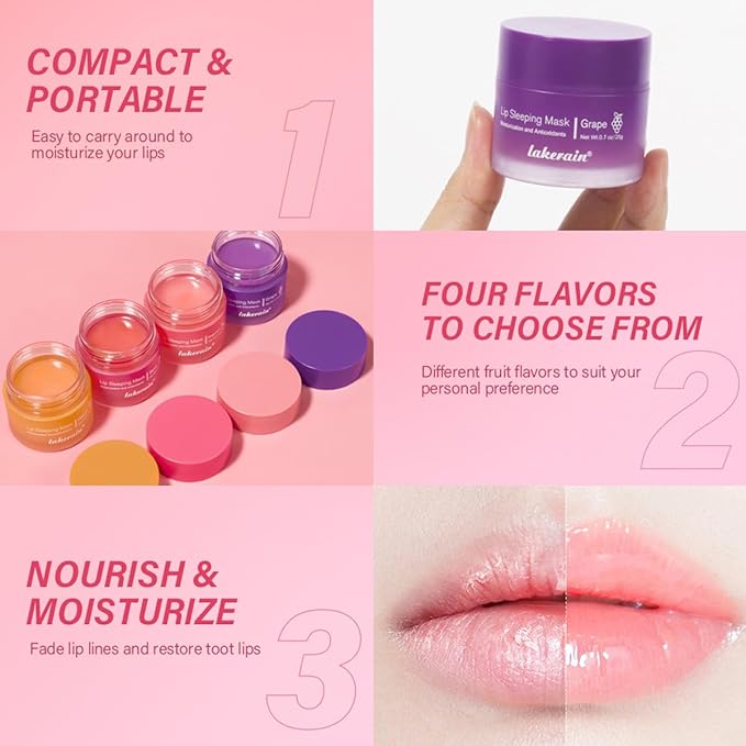 Hydrating Lip Sleeping Mask, Long Lasting Hydrating Night Lip Balms for Intensive Moisturizing and Care, Prevention Dry and Crack (BERRY) 0.7 OZ