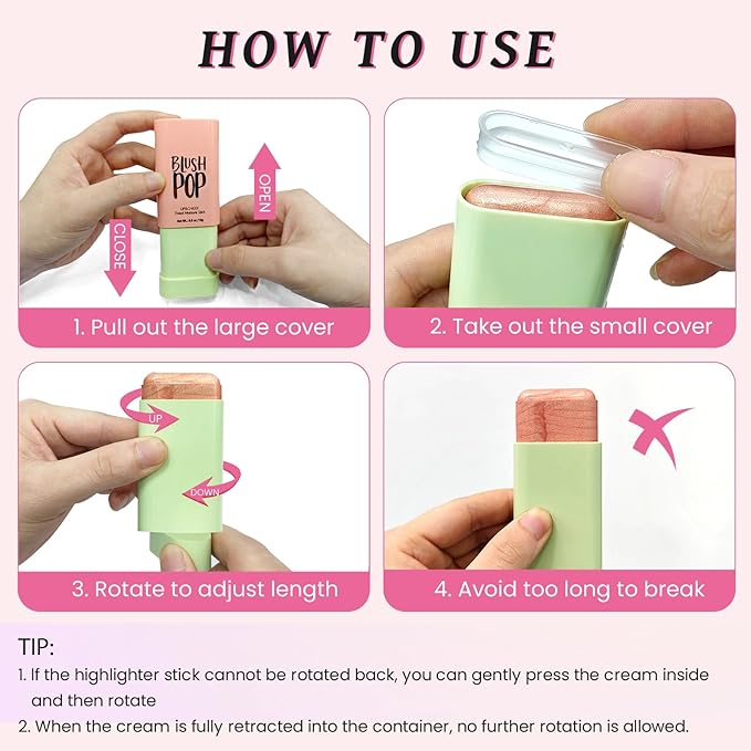 Highlighter Makeup Stick - Blush Highlighters Makeup Stick for Face & Body, Natural Silky Shimmer Highlight, Bendable Long Lasting Highlighter Wand, Cream Korean Highlighter (Rose Gold)