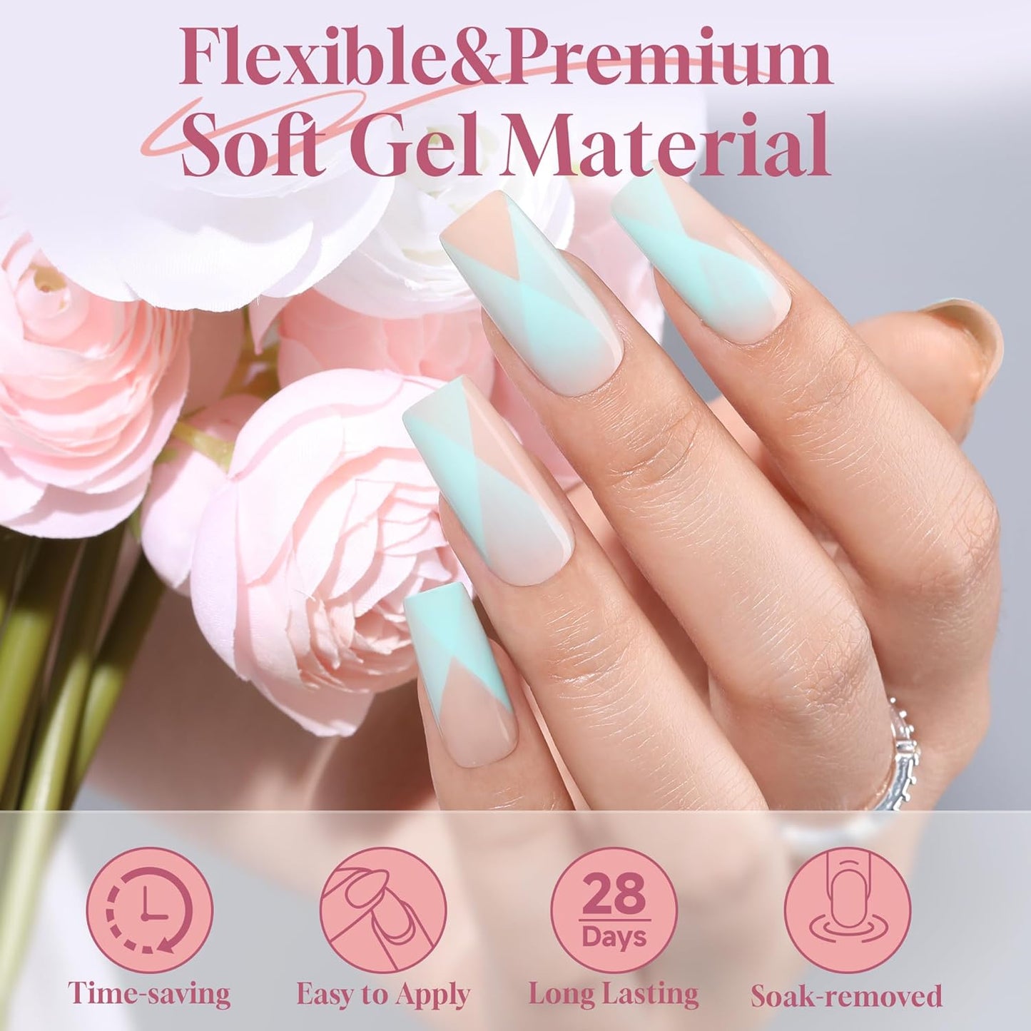 UNA GELLA Medium Square Gel Nail Tips Half Matte 312pcs Medium Square Gel Nails Full Cover False Acrylic Nails Tips for Press On Nails DIY Art Salon Nail Extensions, 12 Sizes