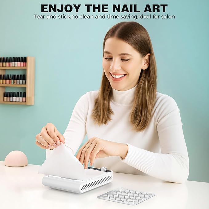 Rechargeable Nail Dust Collector, 980PA Portable Cordless Nail Vacuum Dust Collector Fan with Filter Papers (30 Pcs) for Acrylic Nail Polishing & Manicure Pedicure at Nail Salon & Home - White
