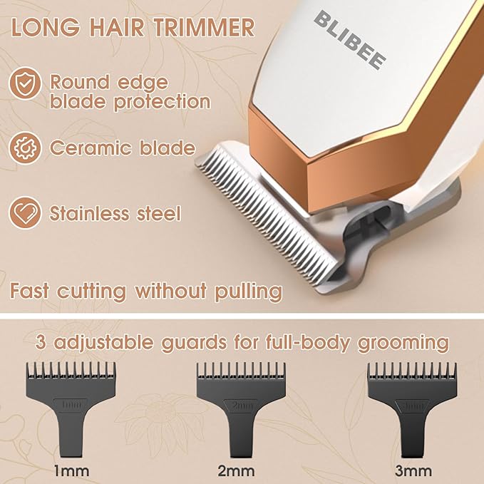 Hair Clippers & Bikini Trimmer for Women - Waterproof Electric Clippers and 4 in 1 Bikini Trimmer Set, Deluxe Wet/Dry Body Shaver for Nose, Eyebrows, Beard, Pubic Hair, Blue