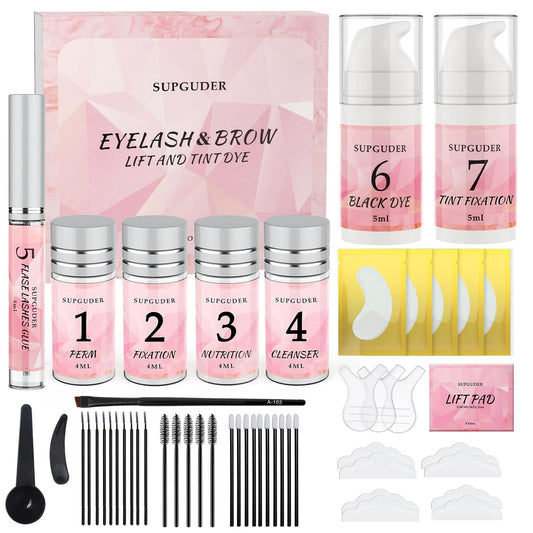 2025 4in1 Lash Lift and Brow Lamination Kit with Long-Lasting Black Color for 6-8 Weeks, Eyelash & Eyebrow Perm DIY Professional Kit,Easy to Use at Home & Salon