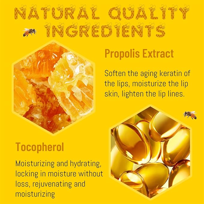 2PCS Bee Lip Balm Honey Pot, Honey Pot Lip Balm for Dry Cracked Lips, Strawberry Lip Balm Scrubs Exfoliator & Moisturizer, Hydrating Lip Balm Honey Pot with Wand, Lip Sleeping Mask (A)