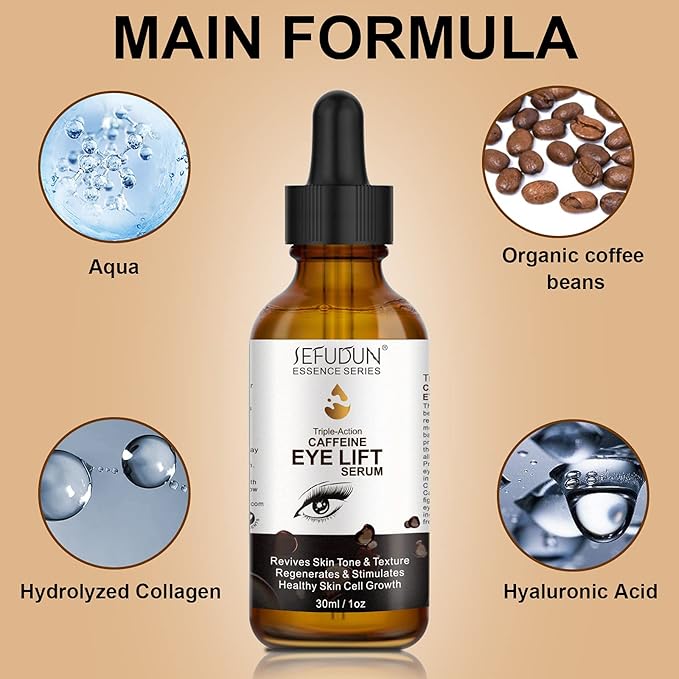 Dark Circles Under Eye Treatment for Women Caffeine Serum Circles, Puffiness, Bags, Anti Aging Reduces Wrinkles and Fine Line, 100% Pure Coffee Oil - 1 oz / 30 ml, 1 Fl Oz (Pack of 1)