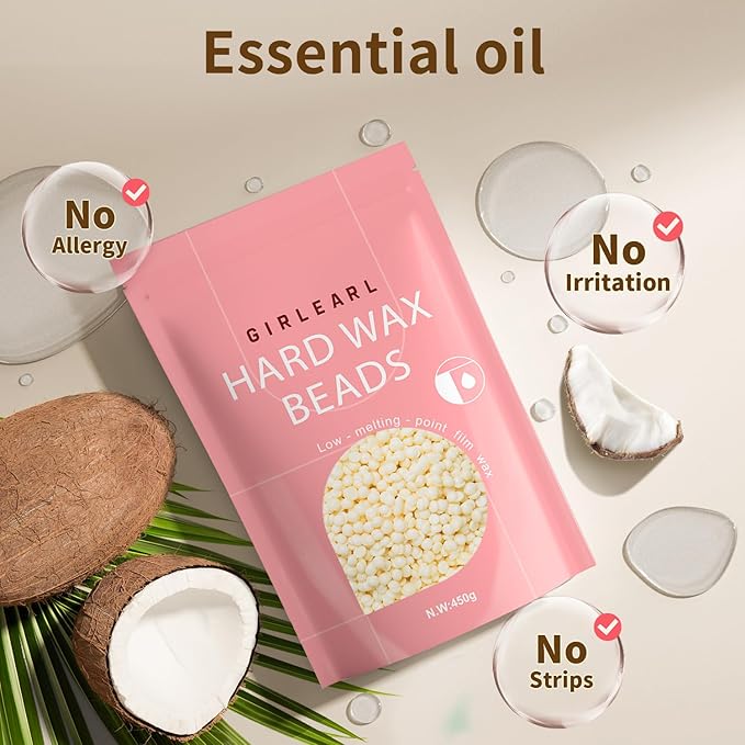 Hard Wax Beads, 1lb Wax Beans for Hair Removal, Hard Wax for Sensitive Skin at Home, Wax Refill Perfect for Eyebrow, Facial, Brazilian Bikini, Legs and Full Body for Women and Men (Cream)