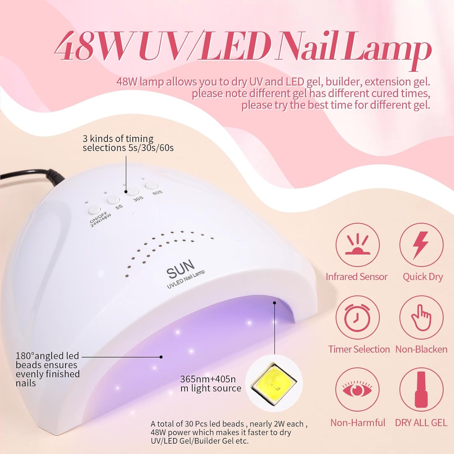 BORN PRETTY 77PCS Gel Nail Polish Starter Kit With U V/LED kit for Beginners 48W 32Colors Nude Pink Cat Magnetic Eyes Glitter Set Reflective Base Top Coat Liner Art Manicure Ideal Gifts