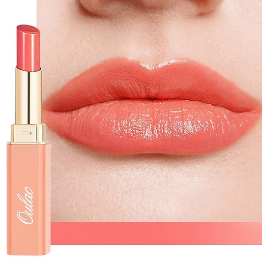 Oulac Shine Orange Lipstick for Women, 2 in 1 Glossy Coral Orange Tinted Lip Balm, Hydrating Lipstick for Dry Lips, Moisture Shine Juicy Finish Vegan 2.2g/0.07oz (18)