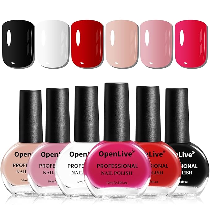 Nail Polish Set 6 Colors Multi colour Quick Drying Nail Polish, Black White Red Pink Collection Gifts for Women
