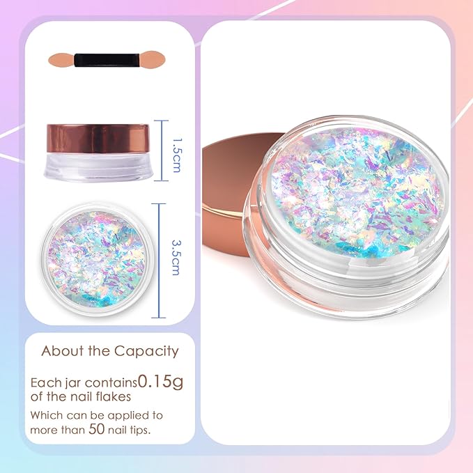 Laza Mermaid Fairytale Chameleon Flakes Nail Glitter Irregular Opal Nail Foil Flakes Chunky Confetti Color-Shift Sequins Iridescent Fairy Dust for Mermaid Nails Design, Nail Decorations for Nail Art