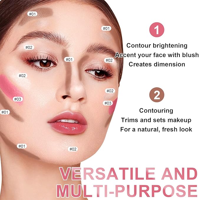 6 Colors Cream Contour Stick Makeup Kit, Shades with Highlighter, Blush and Double-End Bronzer Contour Stick for Sculpt the Cheeks, Long Lasting, Waterproof, Matte & Dewy Finish(SET A)