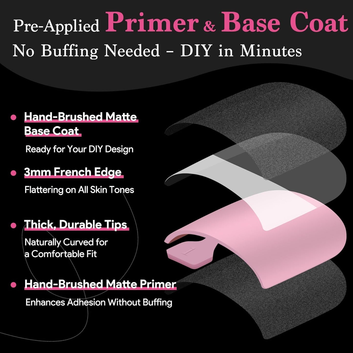 Press On Toenails for Women French Tips, Sharp Square Pre-applied Primer & Base Coat Toe Nail Press Ons Baby Pink Full Cover Fake Tips Extension 15 Sizes 270 Pcs, Builder Nail Gel & Top Coat Required