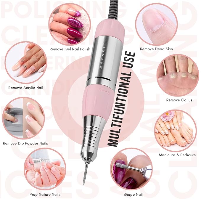Makartt Nail Drill - Portable Electric Nail File Machine Geneviere E File Pink JD700 Professional 30000RPM Manicure Drill for Acrylic Nails Poly Nail Gel Polish Beauty Gift