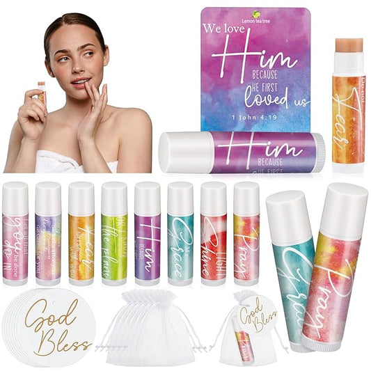 Fumete 50 Sets Christian Lip Balms Bulk Gift for Women Religious Bible Verse Lip Balm Faith Inspirational Scripture Gifts for Church Party Favor Friend Teacher Coworker