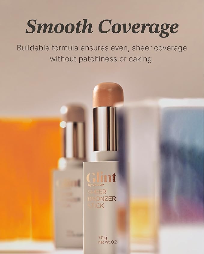 Glint Sheer Bronzer Stick (Caramel, 0.24oz) - Creamy Buildable, Blendable Formula for Natural Contour, Long-Lasting, Smooth, Versatile Use. Korean Makeup. Nose, Face, Cheeks.