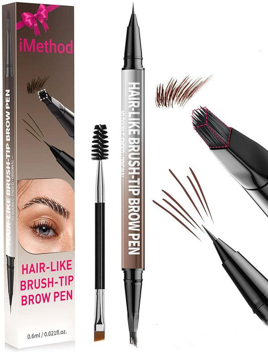 iMethod Eyebrow Pen - Eyebrow Pencil,2-in-1 Eyeliner Dual-Ended Microblading Eyebrow Pencil Long Lasting Waterproof Hair-Like Brow Pencil,with Eyebrow Brush,Eyebrow Pencils for Women,Reddish Brown