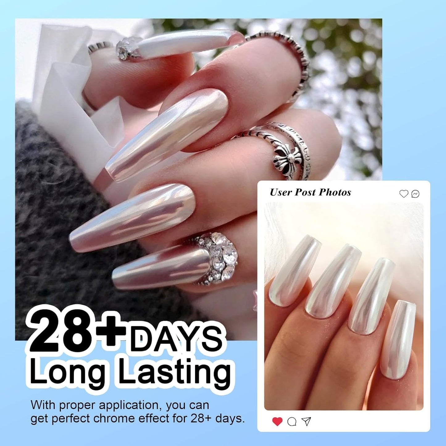 White Pearl Chrome Nail Powder: 7 Colors Iridescent Aurora Chrome Powder Pearl Mirror Effect Glitter Powder Pearlescent Ice Transparent Mermaid Pigment Dust for Nail Art Decoration