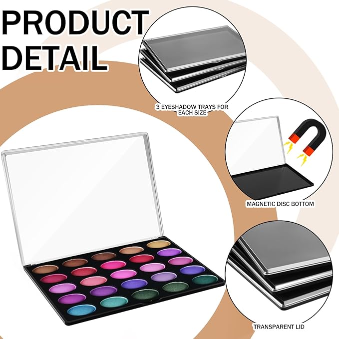 3 Pcs Large Empty Magnetic Eyeshadow Palette Cosmetics Pan with Clear Top DIY Eyeshadow Pan Cosmetics Dispensing Storage Box for DIY Eyeshadow Lipstick Pigment Blush 9.25 x 6.57 x 0.47 Inch
