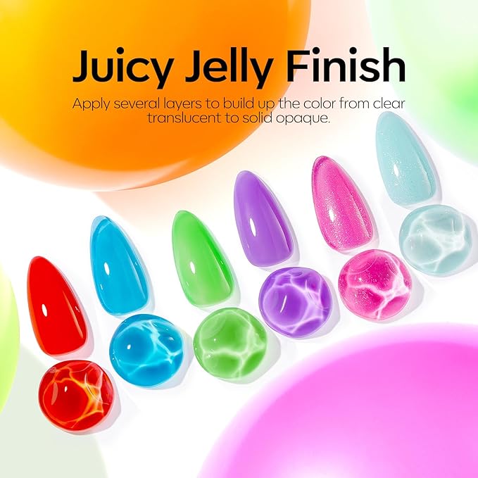 modelones Summer Gel Nail Polish, 6 Colors Jelly Gel Polish Neon LGBT Red Blue Green Pink Purple Nail Art Design Translucent Soak Off Manicure Salon DIY Girls Women Gift