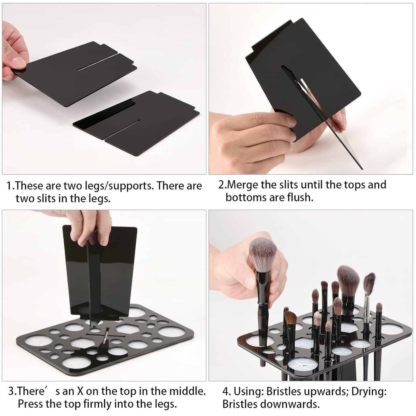 Acrylic Makeup Brushes Drying Rack, Brushes Dryer, Collapsible Holder Stand Tree Tray Support Display for Makeup Artist Nail Brushes Paintbrushes Makeup Lovers, 28 Slot, Black, Unisex