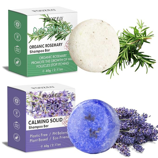 2 Pack Rosemary Lavender Hair Shampoo Bar,Deep Cleansing for Scalp Hair Loss Shampoo Soap,Organic Shampoo Oil Control for Hair Growth,Refreshing and Hydrating Bar,Gifts for Women Men