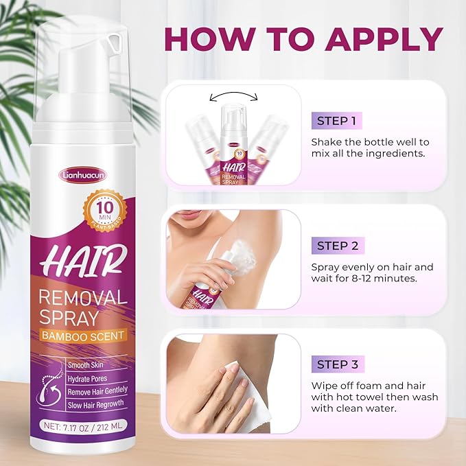 Hair Removal Spray for Women & Men: Hair Removal Cream Sensitive Skin, Painless for All Skin Types, Private Areas, Legs, Bikini, Body, and Back, 7.17OZ