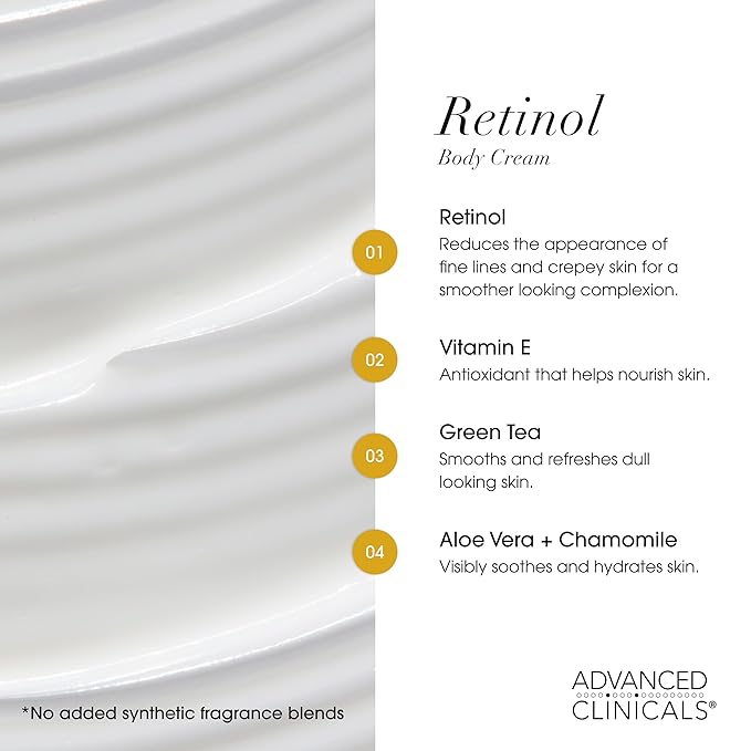Advanced Clinicals Retinol Cream + Hyaluronic Acid Lotion Face & Body Skin Care. Anti Aging Dry Skin Rescue Creams Reduce Appearance Of Wrinkles, Fine Lines, & Sagging Skin, 16 Oz (Pack of 2)