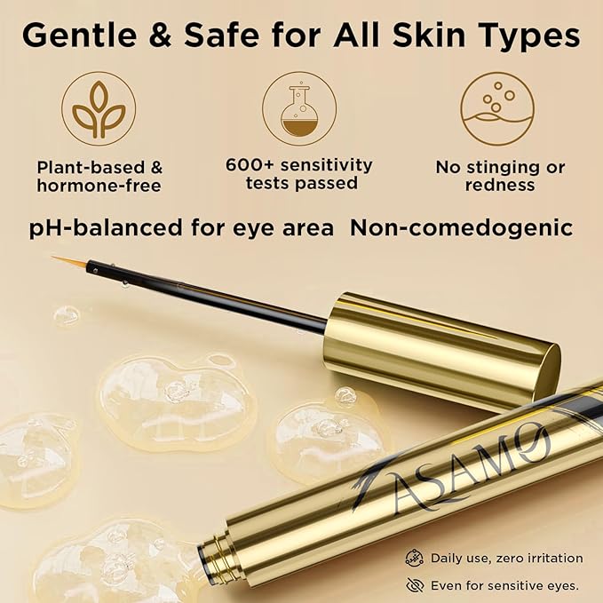 Eyelash & Eyebrow Growth Serum – 15 Plant Extracts for Longer, Denser & Fuller Lashes & Brows, Boosts Natural Hair Development,eyelash serum,Hypoallergenic Oil-Free,lash growth serum (Golden Yellow)