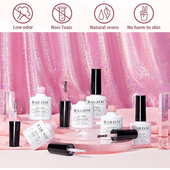 RARJSM Glitter Gel Nail Polish Nude Gel Polish 6pcs Set Shimmery Jelly Nail Gel Polish Iridescent Sparkly Pale Pink Purple Apricot Beige Translucent Natural Skin Tone Color 7.5ml Soak off UV LED Cured