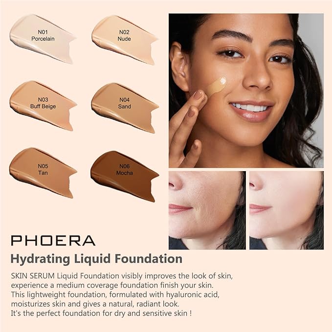 2024 New PHOERA Foundation Makeup for Mature Skin, Wrinkles Matte Natural Finish for a Flawless Complexion (N05 Tan)