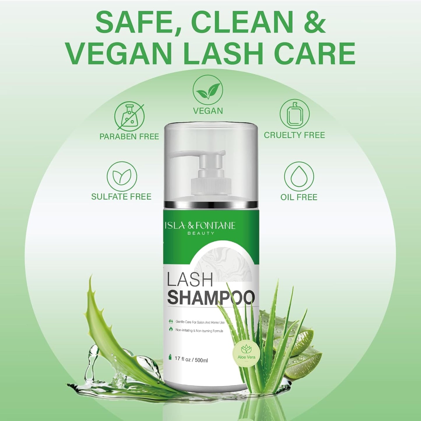 Isla & Fontane Lash Shampoo Bulk – Multi-Scent Series – 17 fl oz / 500ml | Gentle Eyelash Cleanser for Lash Extensions | Non-Irritating | Professional Lash Bath Foam For Salon And Home Use (Aloe Vera)