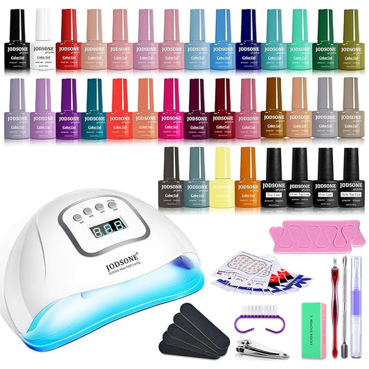 JODSONE Same Color Same Bottle 32 Colors Gel Nail Polish with U V Light Soak Off Glitter Base Top Matte Coat Manicure Salon Home DIY