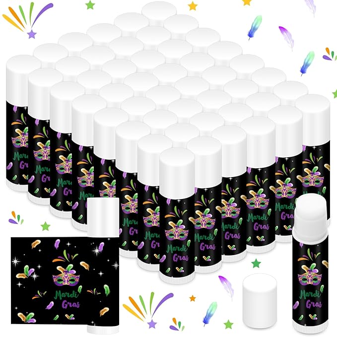 48 Pcs Mardi Gras Lip Balm Moisturizing Lip Balm Bulk Lip Balms and Moisturizers Wax Lip Cream Stocking Stuffers for Mardi Gras Party Favors Gift Baskets Women Men, Jasmine