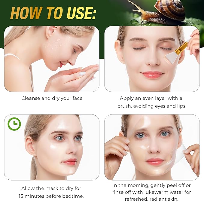 9000PPM Snail Mucin Overnight Wrapping Peel Off Mask for Intensive Hydrating, Skin Barrier Repairing, Reducing Sagging/Wrinkles/Fine Lines, 2.53 Oz/75 ML