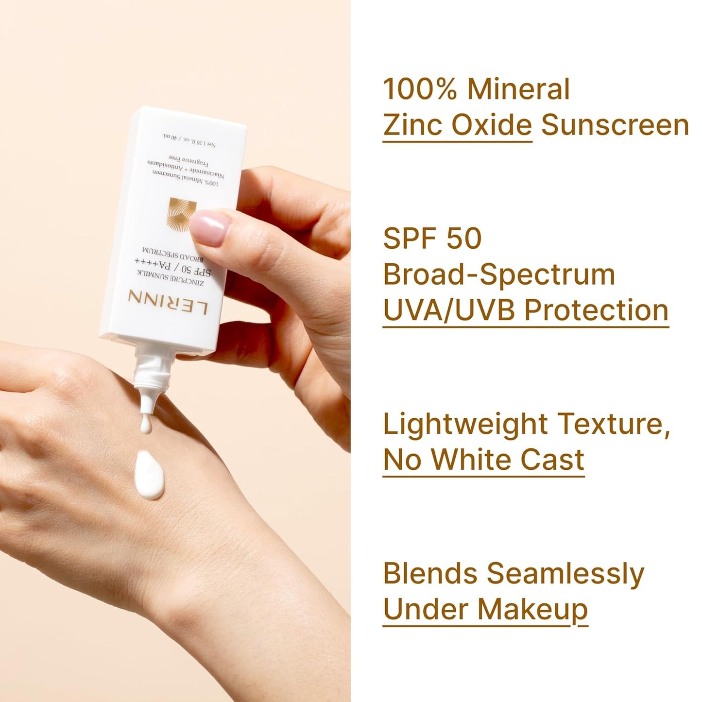 ZincPure Sunmilk SPF 50/PA++++ Broad Spectrum, 100% Mineral Facial Sunscreen, Lightweight Sheer Finish, No White Cast, Fragrance-Free Daily Moisturizer for Sensitive & All Skin Types (40 ml)