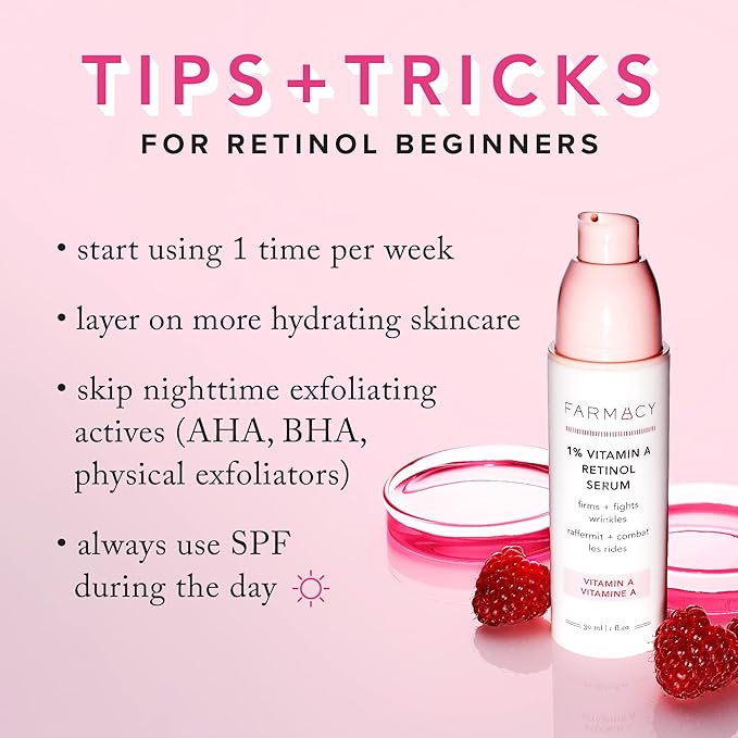 Farmacy Retinol Serum for Face - 1% Vitamin A Anti Aging - Resurfacing Wrinkle Formulated with Encapsulated Retinol + Ceramide NP to Prevent Moisture Loss + Replenish Skin Barrier (30ml)