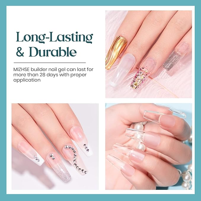 MIZHSE Builder Gel For Nails - 60g Clear Hard Gels Builder Nail Gels For Extension Gel Nails Strengthen Nail Art Manicure Kit With 100pcs Dual Forms And Brush