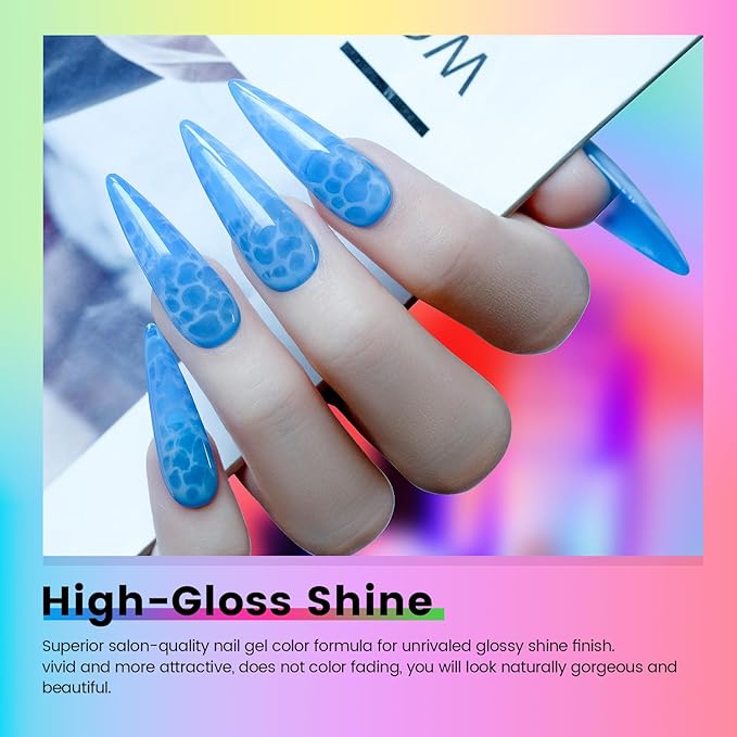 RARJSM Neon Jelly Gel Nail Polish Set 6pcs Clear Crytal Glass Yellow Blue Green Red Pink Purple Transparent Sheer Gel Varnish LED UV Curing Requires French Manicure Soad off Summer Iridescent Colors