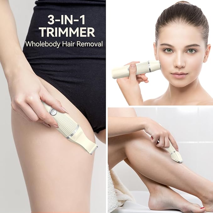 3-in-1 Electric Razor for Women - Waterproof Bikini Trimmer,Rechargeable Electric Shaver for Lady,Pubic Hair Trimmer Women,Personal Trimmer Groomer for Body Hair (Cream, LY)