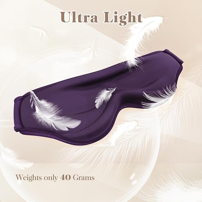 3D Cooling Eye Mask Sleep Mask for Men & Women, 100% Pressure-Free & Light Block-Out Eye Mask for Sleep with Easy Adjustable Strap, Night Eye Cover for Travel, Purple