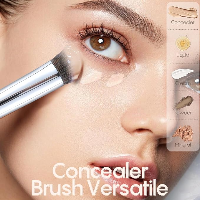 GLO&RAY Concealer Brush Under Eye - Makeup Brush Angled Flat Teardrop, Nose Contour for Powder Pro Concealing Blending for Liquid & Cream Cosmetic, Foundation Brushes Small With Dust Cover (White)