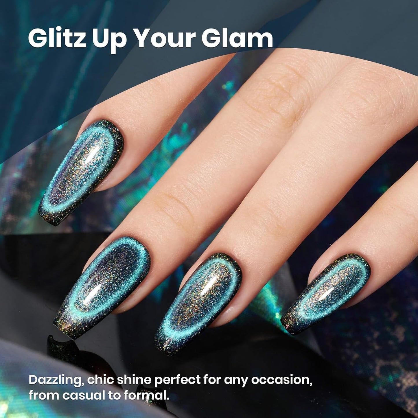 Beetles Cat Eye Gel Polish, 15ML Blue Purple Cat Eye 9D Holographic Glitter Magnetic Gel Nail Polish Rainbow Color Soak Off UV Mermaid Tears Series French Nail Art Manicure Gift for Women