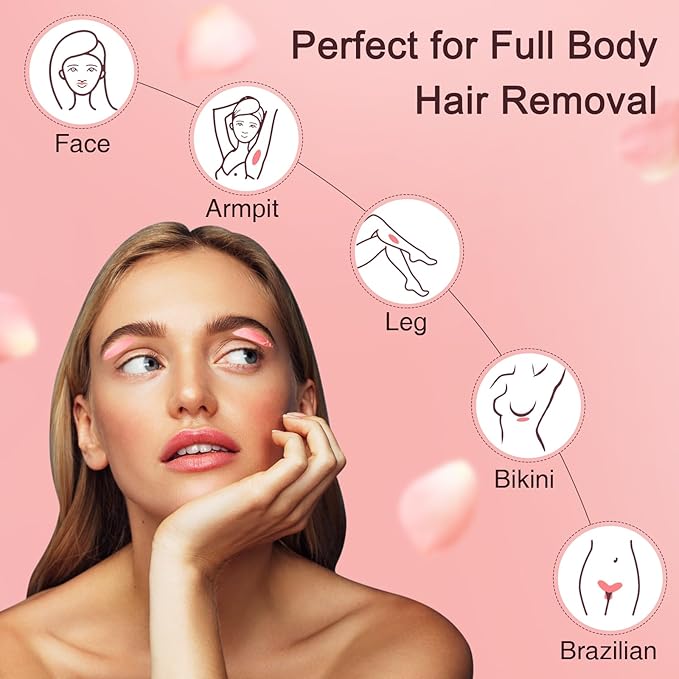 Hard Wax for Hair Removal, Rose Pink Wax Beads for Sensitive Skin and Brazilian Waxing, 10.5 Ounce/bag with 10pcs Wax Sticks